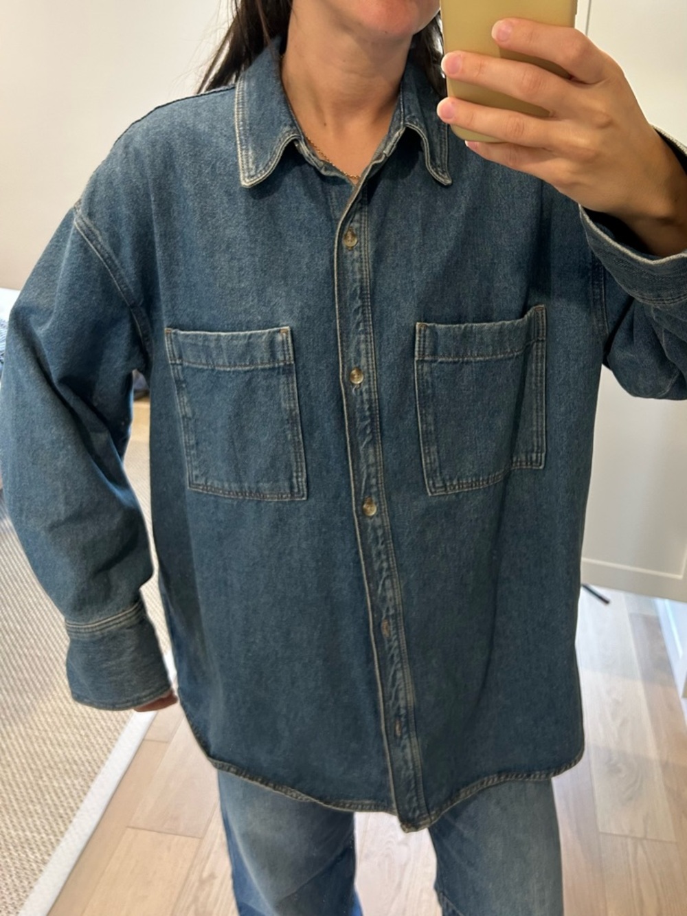 Vintage-style Denim Button-Up Shirt